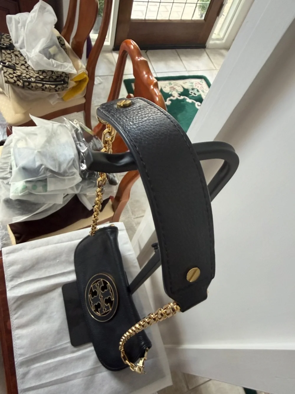 Tory Burch Amanda Convertible Black Pebble Leather Clutch/Crossbody
